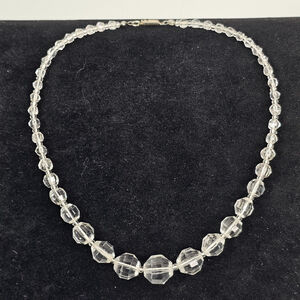 Vintage German Clear Faceted Glass Bead Necklace 17” Marked Germany Gift Box